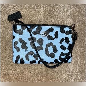 Coach Light Blue and Black Animal Print Wristlet